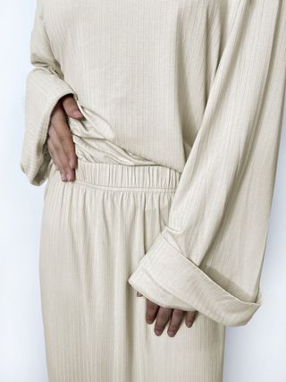 Ramadan baju kurung Solid Muslim baju kurung moden Two-piece Set, Turtleneck Drop Shoulder Top & Elastic Waist Skirt Outfits, Women's Clothing MSL97