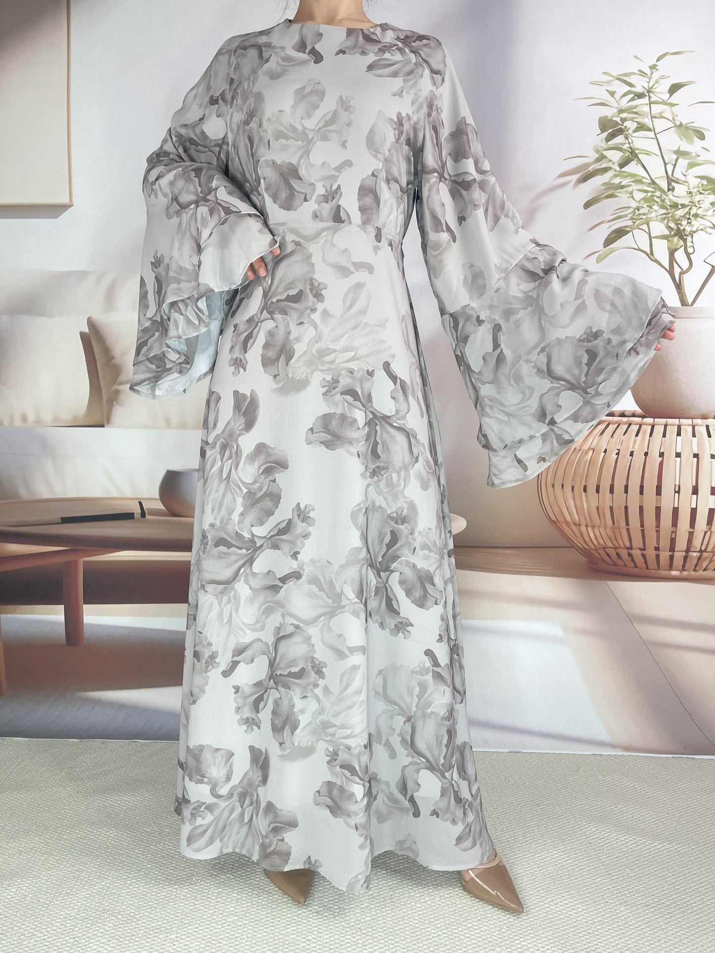 Wholesale Ramadan Kebaya Chiffon Print Dress Headscarf Set MSL8266 - OEM ODM Modest Wear Factory