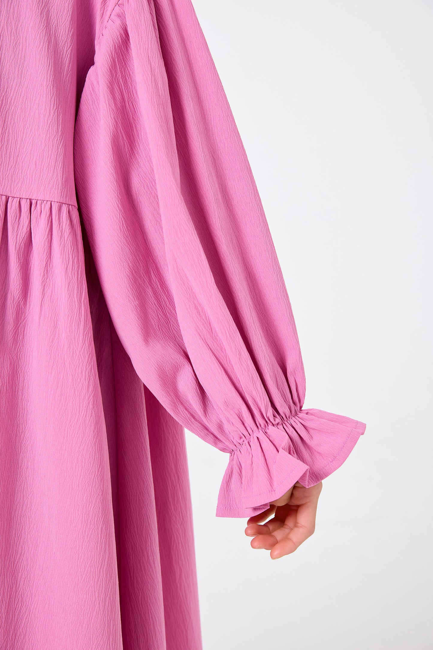 Middle Eastern Muslim Girls Solid Color Round Neck Flared Sleeve Dress Abaya Robe MSL8250