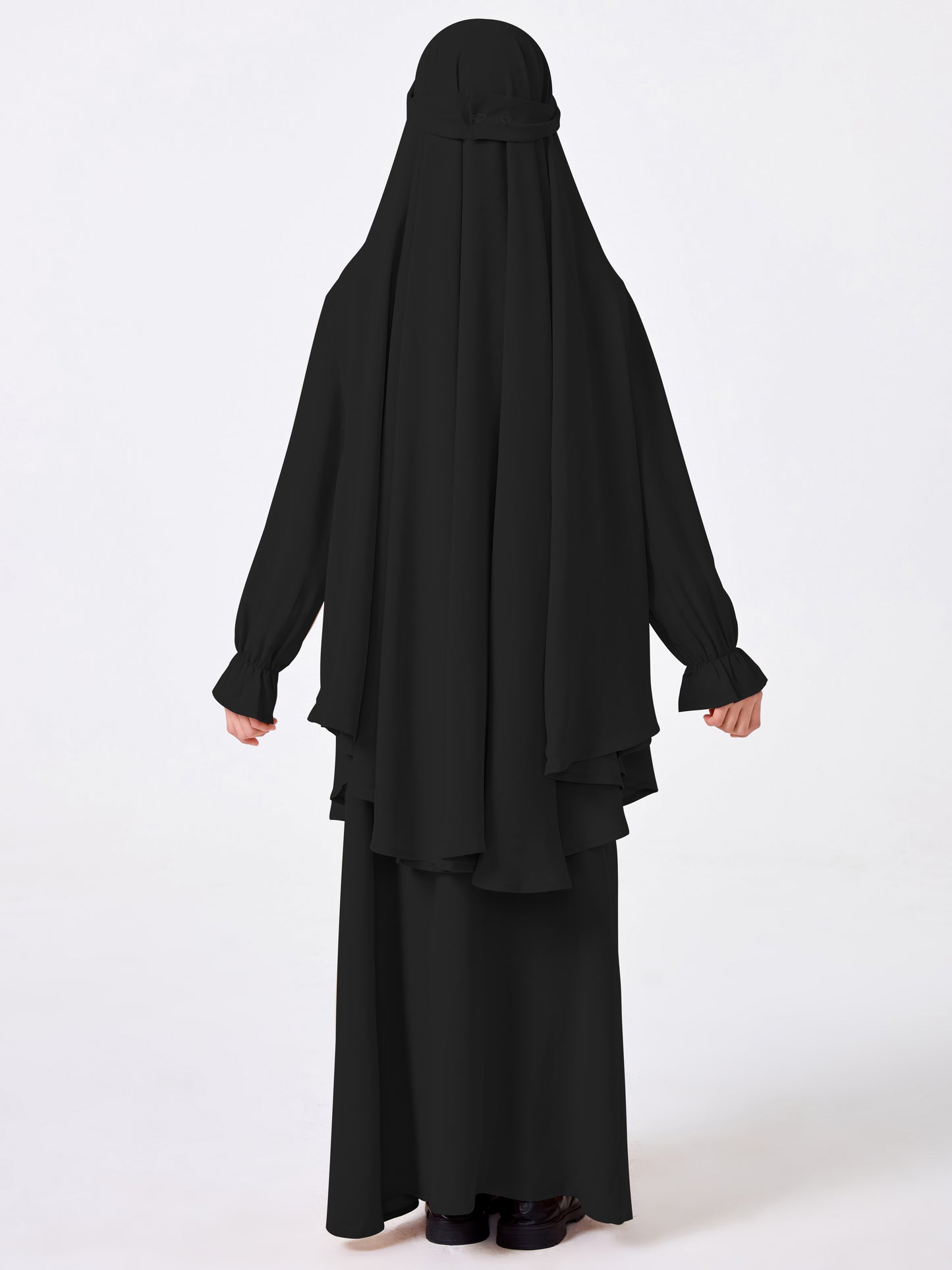 Ramadan Middle Eastern Muslim Girls Solid Color Prayer Dress Shawl Top Coat Dress Abaya Suit MSL0249