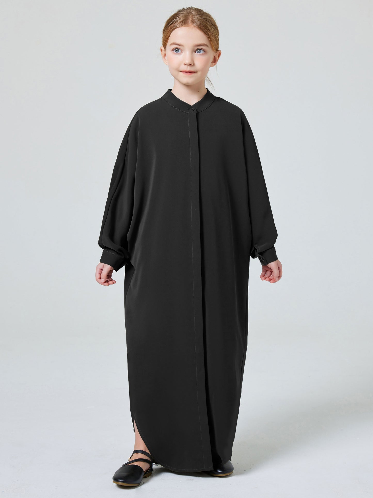 Ramadan kids Abayas Muslism Elegant Girl's Solid Crew Neck Long Sleeve Kaftan Dress For Pray Party, Abaya Dubai luxury MSL194