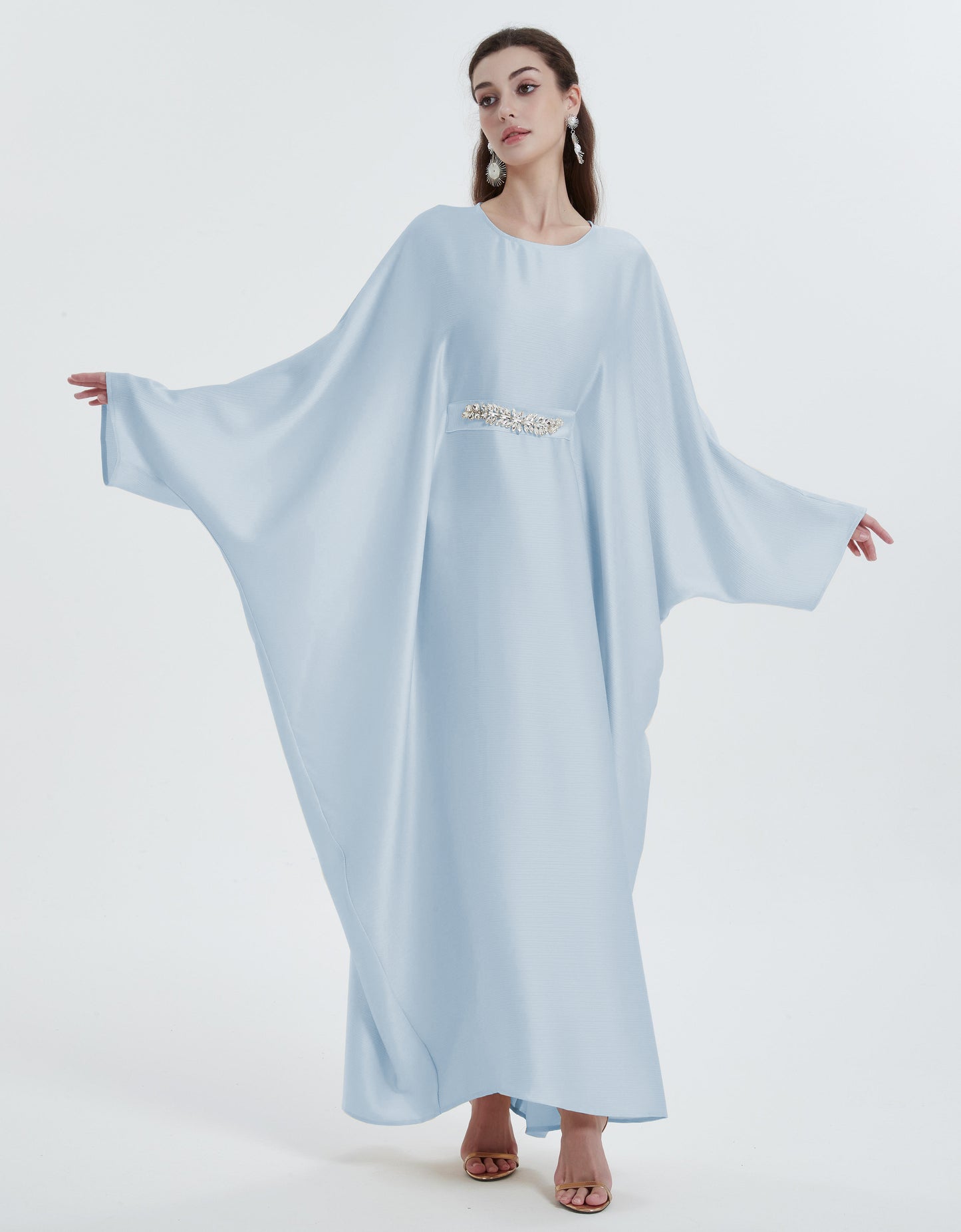 Middle Eastern Muslim Maxi dress women's robe Solid color bat-sleeve diamond waist abaya MSL1134