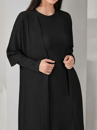 Ramadan baju kurung Middle Eastern Muslim baju raya Robe Abaya, 2-piece Solid Color Robe, Slim-fit Long-sleeved Dresses And Short-sleeved Loose Coats MSL106