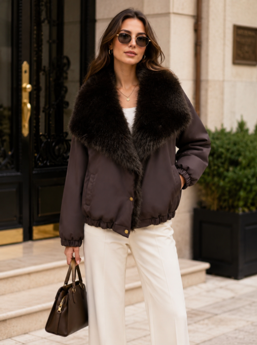 Women's Short Thick Warm Eco-Friendly Faux Fur Jacket wholesale manufacturer style M3262 view 2