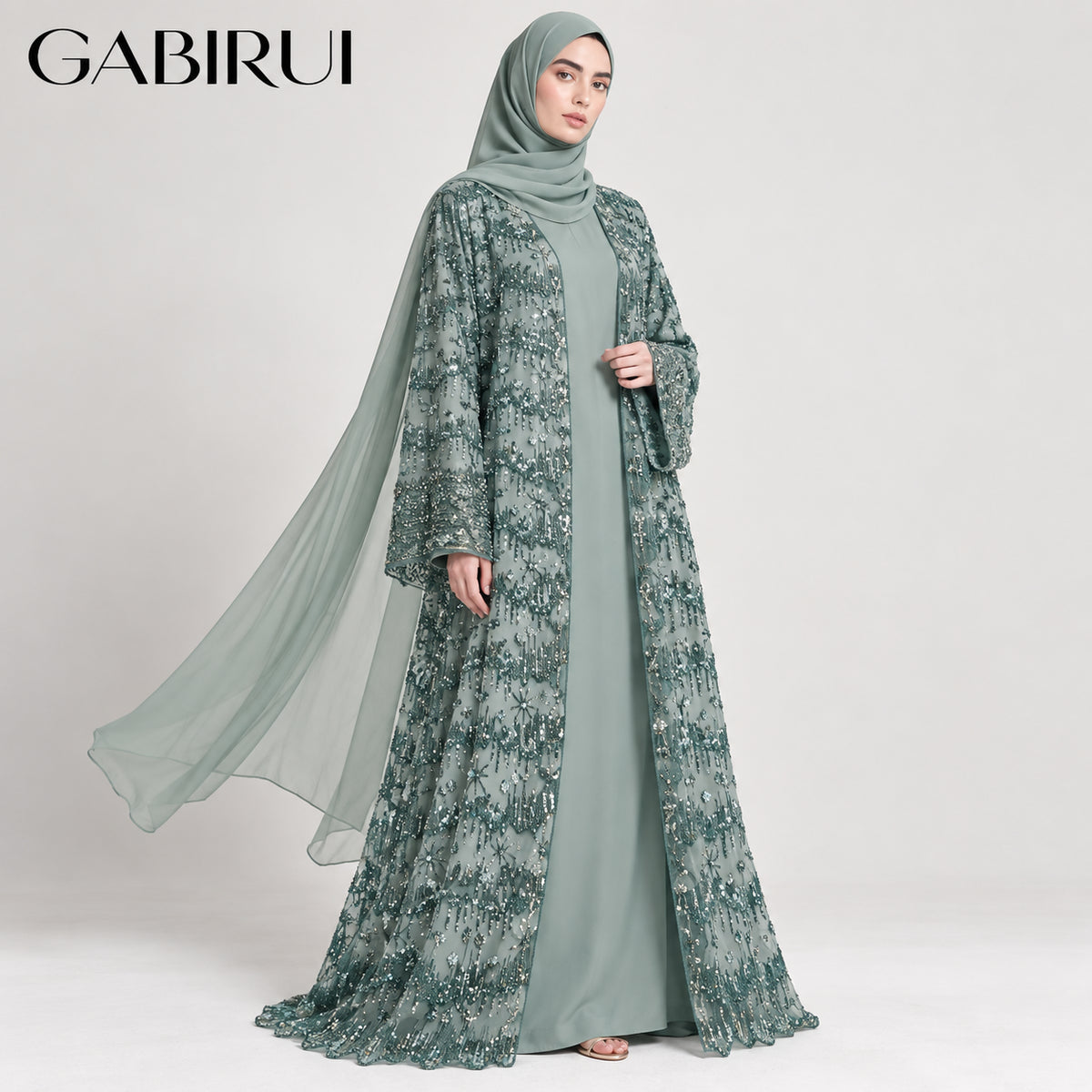 Wholesale luxury sequin beaded abaya manufacturer GBR-11000038352310