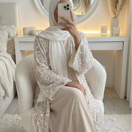Two-piece Beaded Embroidery Floral Open Abaya and Inner Dress wholesale abaya manufacturer ABD-1601884512467