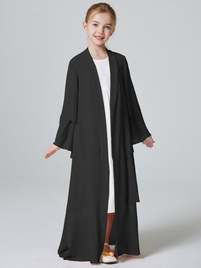 Ramadan Muslim Girls 3 Layered Chiffon Kids Abaya Dress Open Front Abaya Kebaya Outerwear (Without Hijab) MSL132