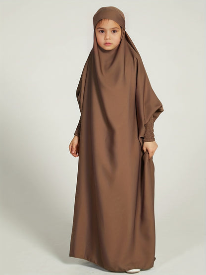 Ramadan Muslim kids Girls Abaya Solid Long Kaftan Robe Dress Kids Clothes For Gift MSL96