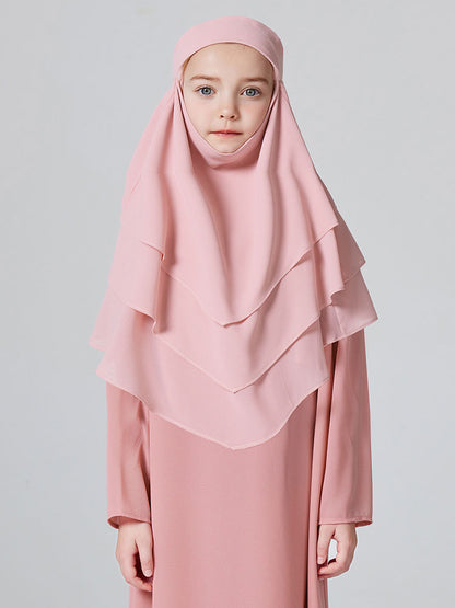 Muslism Ramadan kids khimar Girls Solid Layered Chiffon Hijab For Islam Party Pray Outdoor MSL167