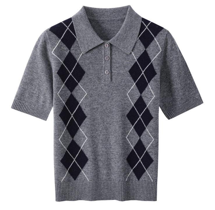 Women's “学院风菱格”复古针织POLO QM950 main image
