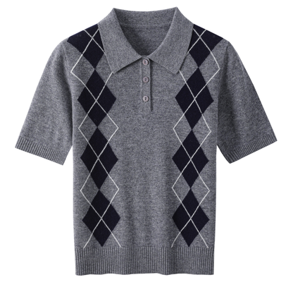 Women's “学院风菱格”复古针织POLO QM950 main image