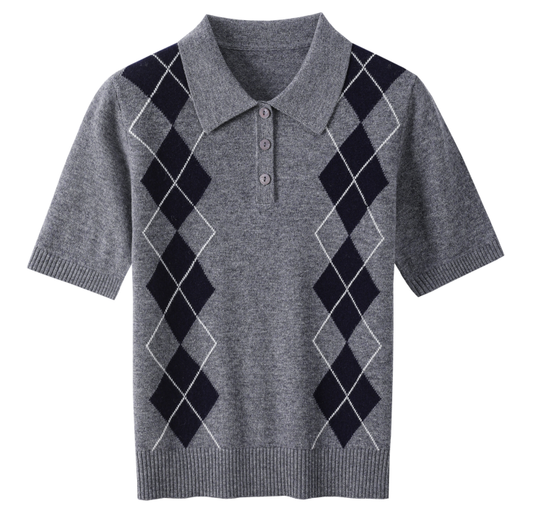 Women's “学院风菱格”复古针织POLO QM950 main image