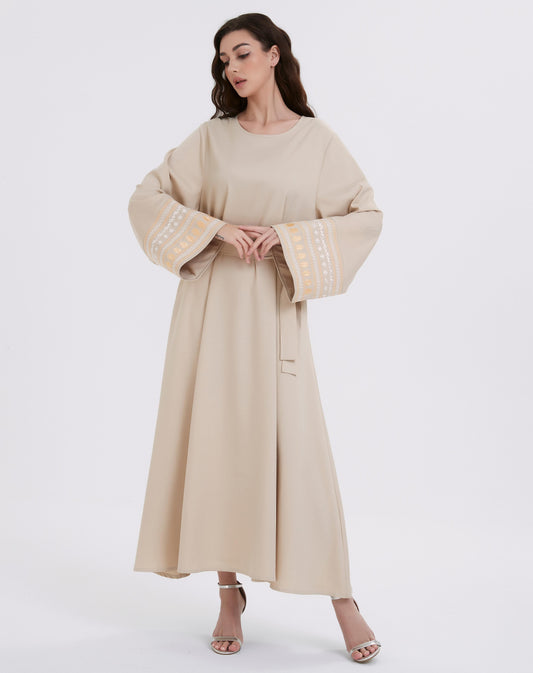 Middle Eastern Muslim women's dress solid color corduroy with thick puffle-sleeve pleated dress MSL820