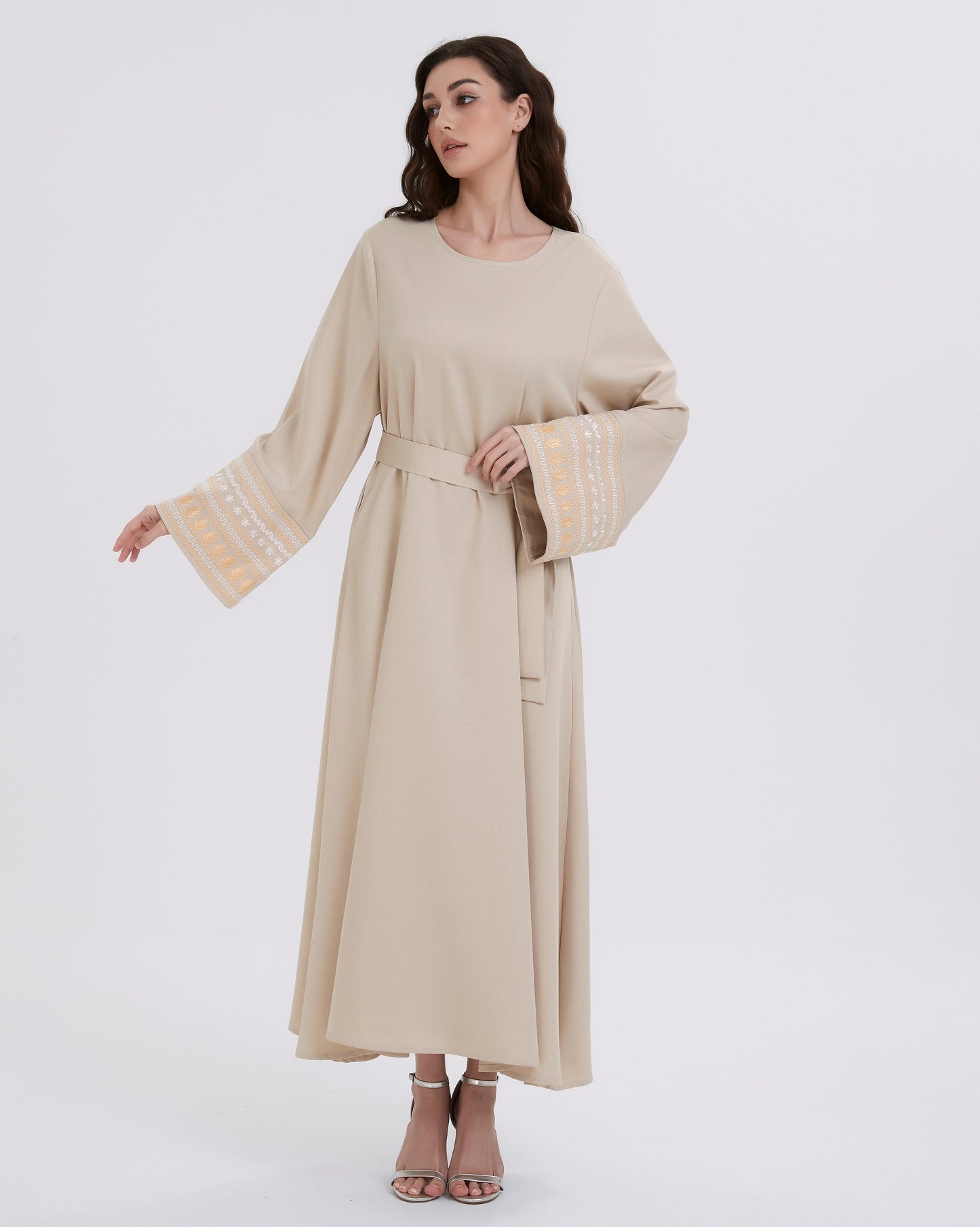 Middle Eastern Muslim women's dress solid color corduroy with thick puffle-sleeve pleated dress MSL820