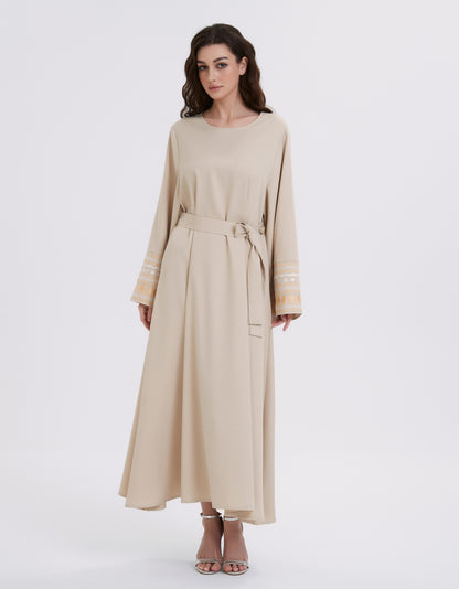 Middle Eastern Muslim women's dress solid color corduroy with thick puffle-sleeve pleated dress MSL820