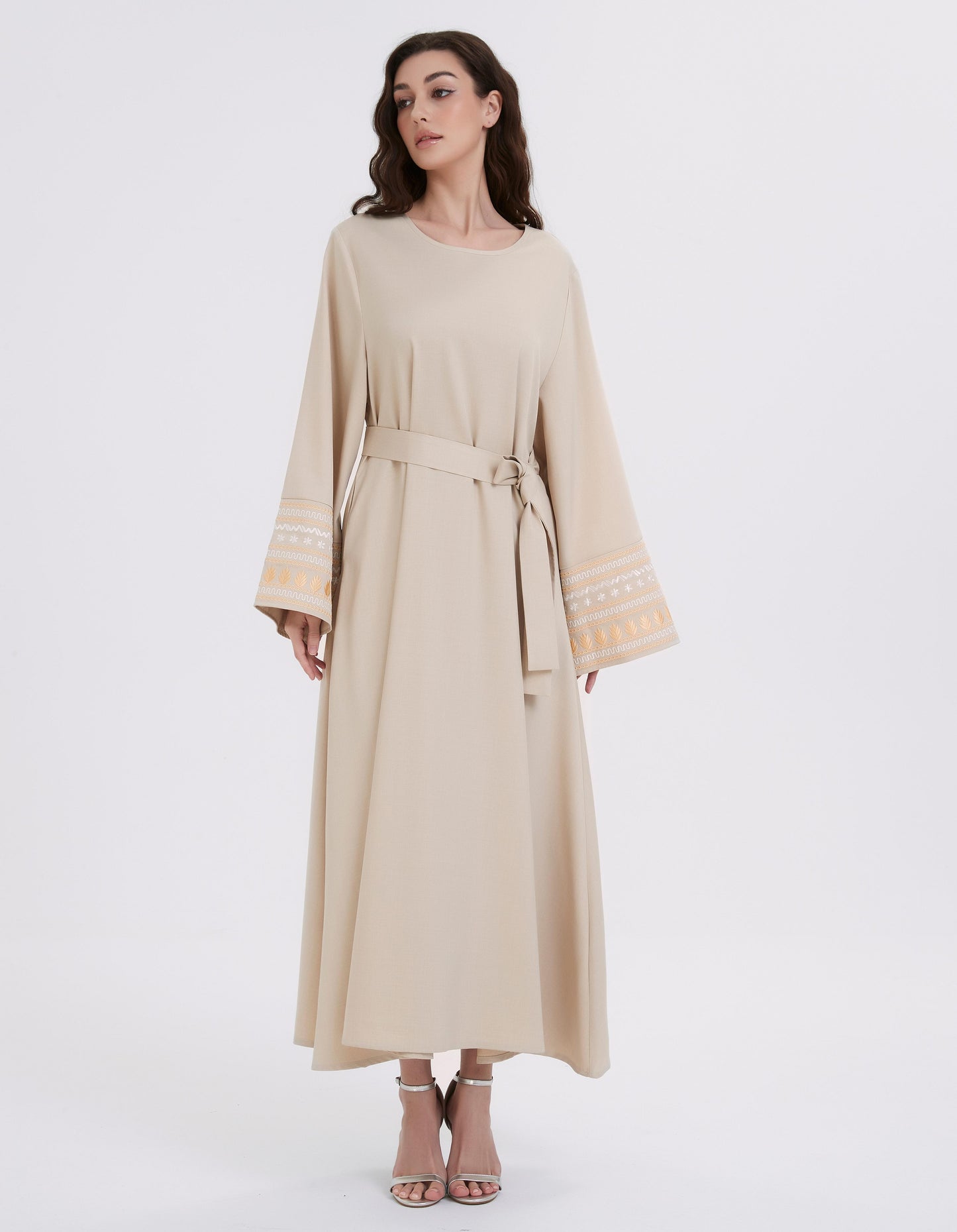 Middle Eastern Muslim women's dress solid color corduroy with thick puffle-sleeve pleated dress MSL820