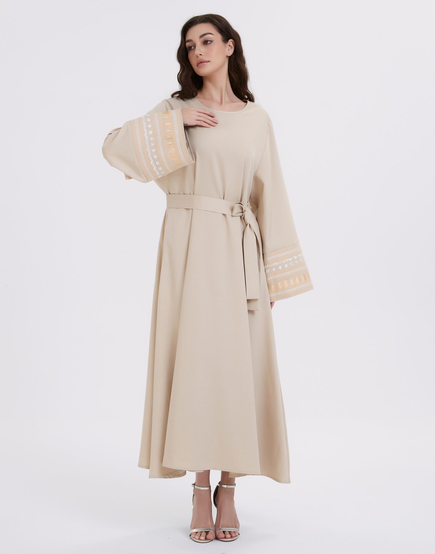 Middle Eastern Muslim women's dress solid color corduroy with thick puffle-sleeve pleated dress MSL820