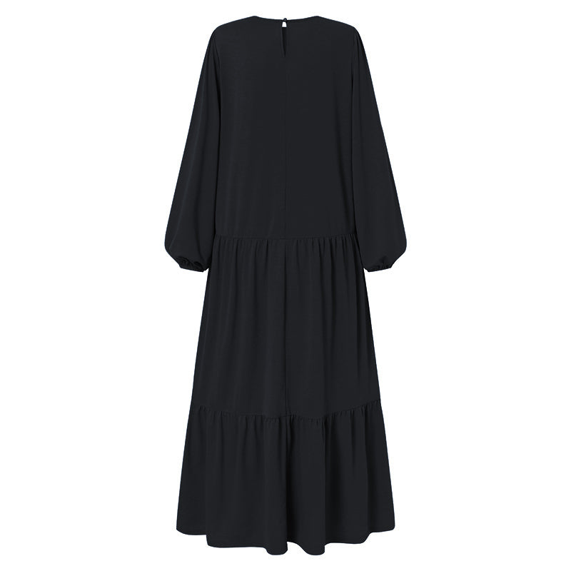 Ramadan Solid Ruffle Hem Abaya, Elegant Puff Sleeve Maxi Length Dress, Women's Clothing MSL28