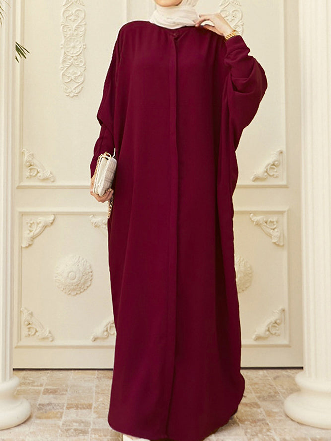 kebaya Ramadan Solid Batwing Sleeve Kaftan Abaya, Elegant Loose Split Maxi Length Dress, Women's Clothing