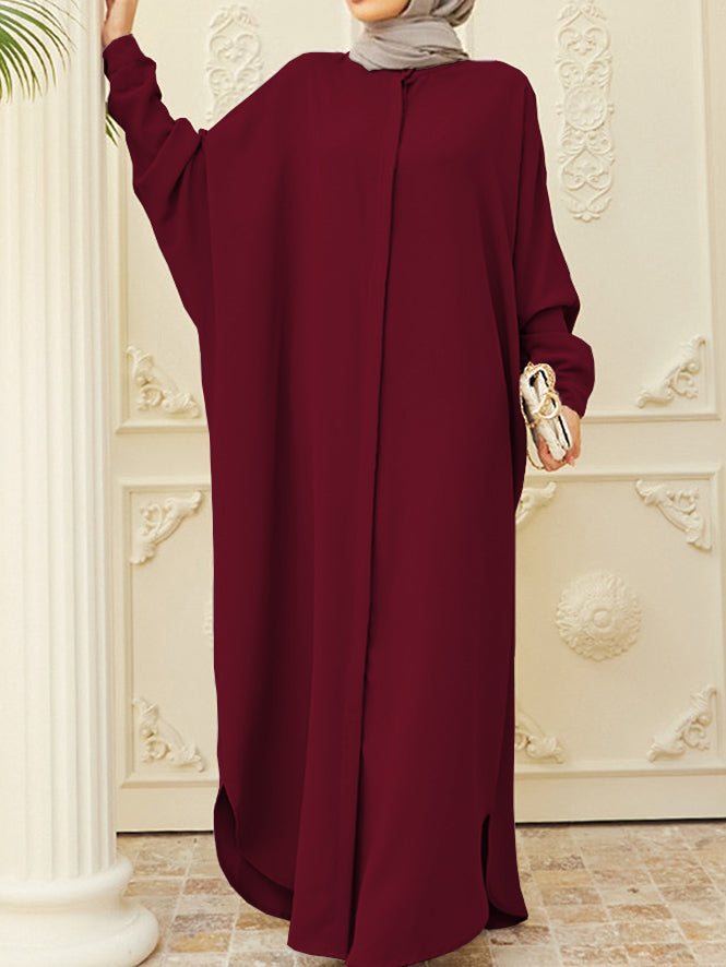 kebaya Ramadan Solid Batwing Sleeve Kaftan Abaya, Elegant Loose Split Maxi Length Dress, Women's Clothing