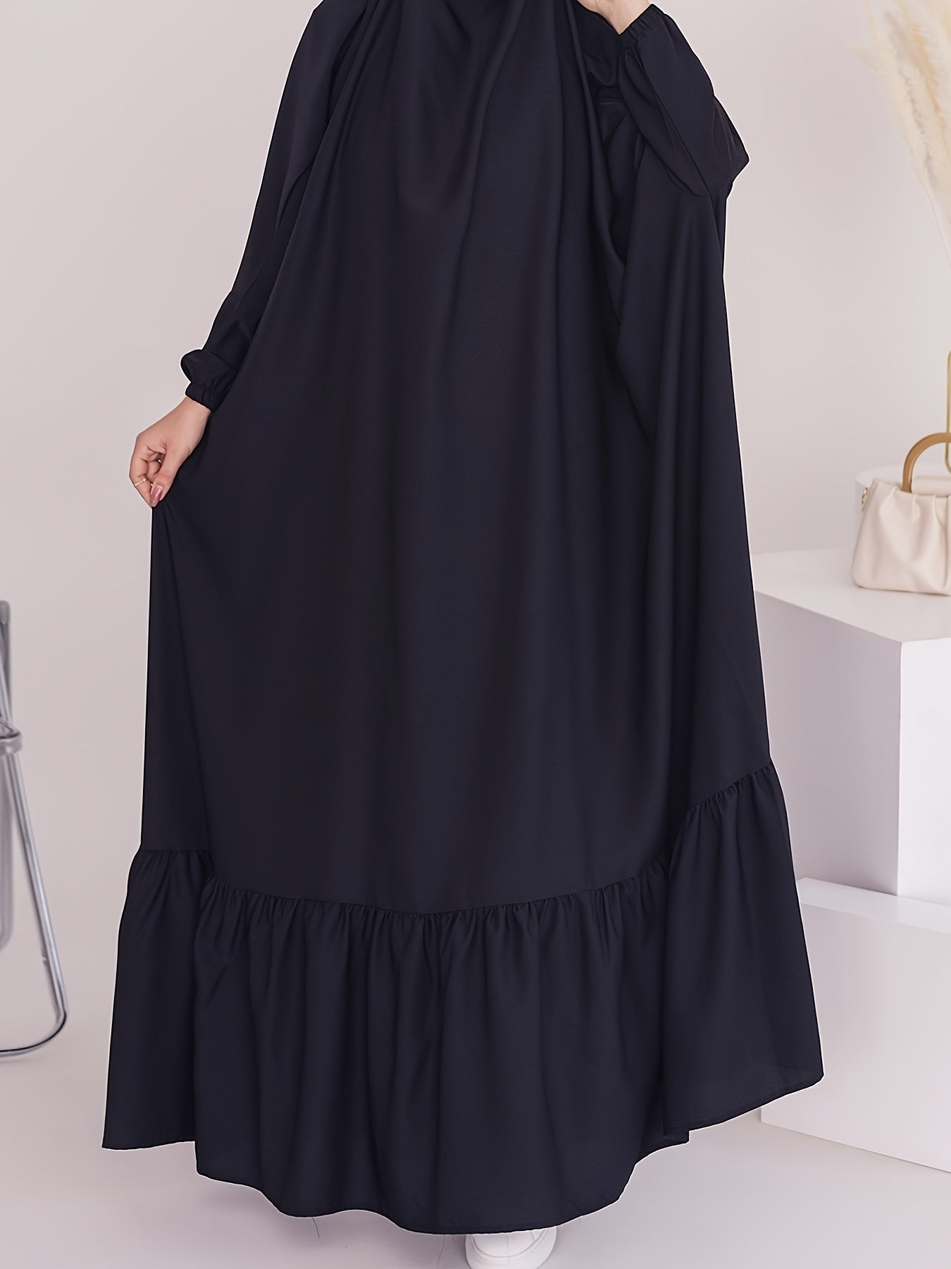 Ramadan Abaya Middle Eastern Muslim Solid Color Long Robe Kaftan, Chador Headscarf Maxi Length Dress, Islam Kebaya For Women Dubai Khimar MSL164