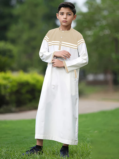 Ramadan Middle East Muslim Islam Kids Abaya Arab Dubai Türkiye Boys' Thobe Solid Color Contrast Button Stripe Junior Boys' Robe MSL140