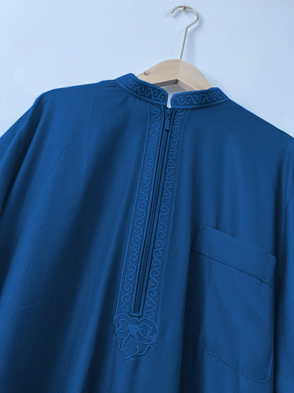 Ramadan Men's Muslim Robe Shirt With Vertical Stripes And Pocket - Islam Thobe Abaya Perfect For Casual And Formal Occasions 181-20