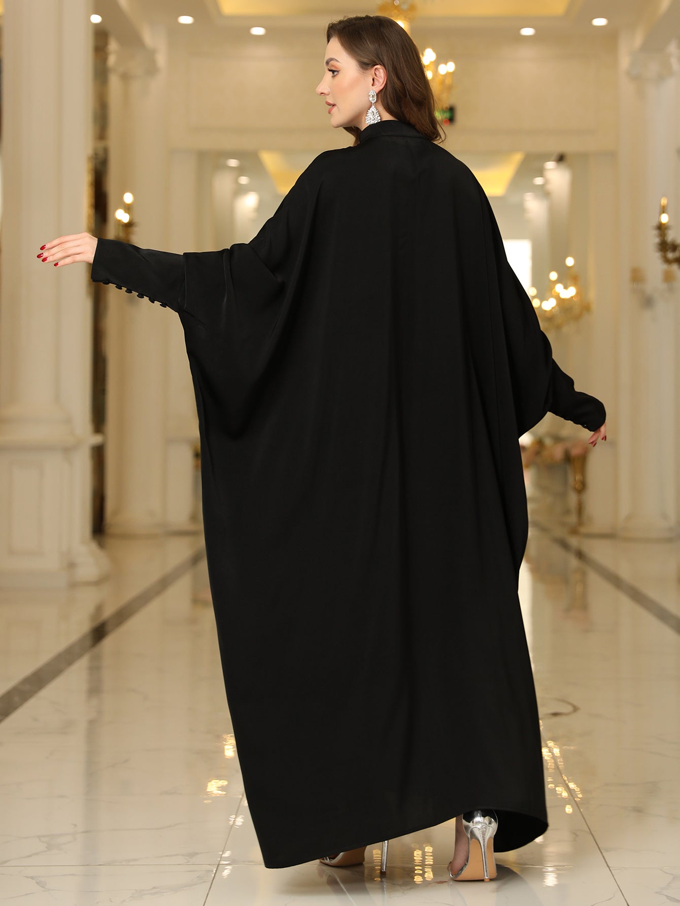 Ramadan Abaya Button Front Batwing Sleeve Modest Dress, Elegant Loose Solid Color Cloak Maxi Outwear Kaftan, Women's Clothing MSL125