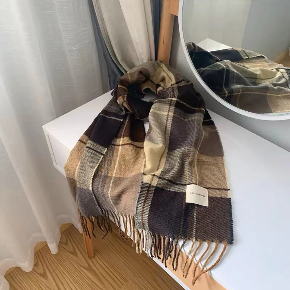 Women's scarf Autumn winter warm plaid bib fashion shawl fringe scarf