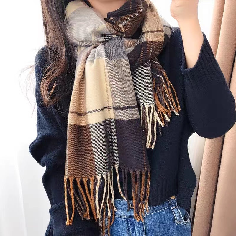 Women's scarf Autumn winter warm plaid bib fashion shawl fringe scarf