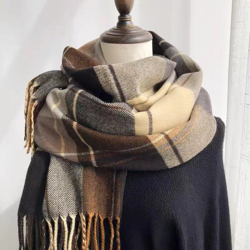 Women's scarf Autumn winter warm plaid bib fashion shawl fringe scarf