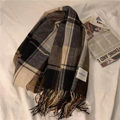 Women's scarf Autumn winter warm plaid bib fashion shawl fringe scarf