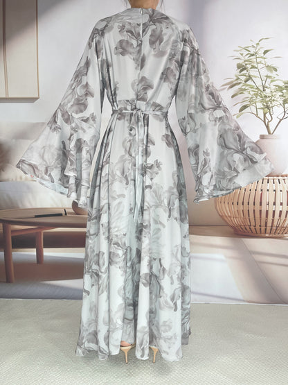 Wholesale Ramadan Kebaya Chiffon Print Dress Headscarf Set MSL8266 - OEM ODM Modest Wear Factory