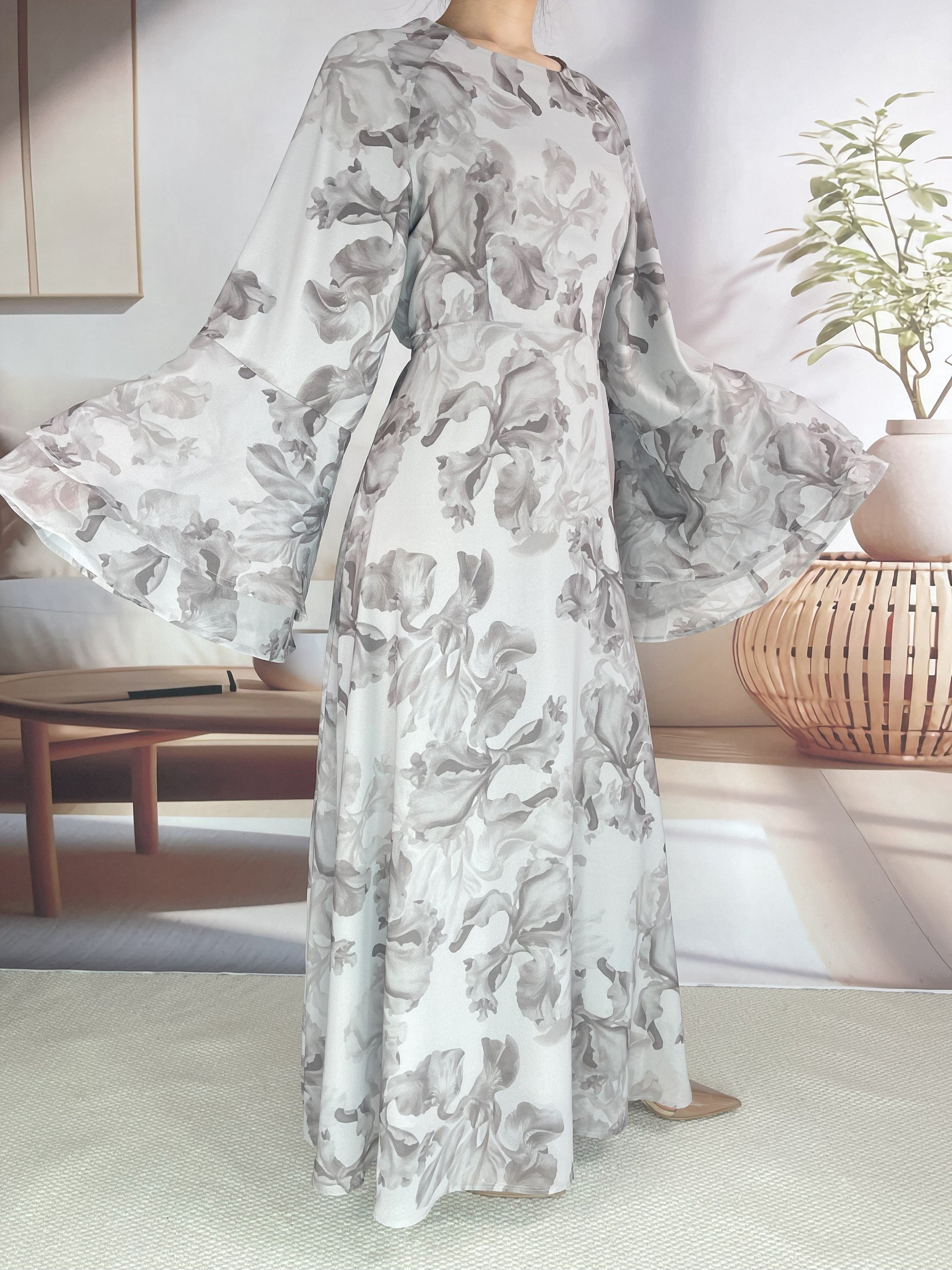 Wholesale Ramadan Kebaya Chiffon Print Dress Headscarf Set MSL8266 - OEM ODM Modest Wear Factory