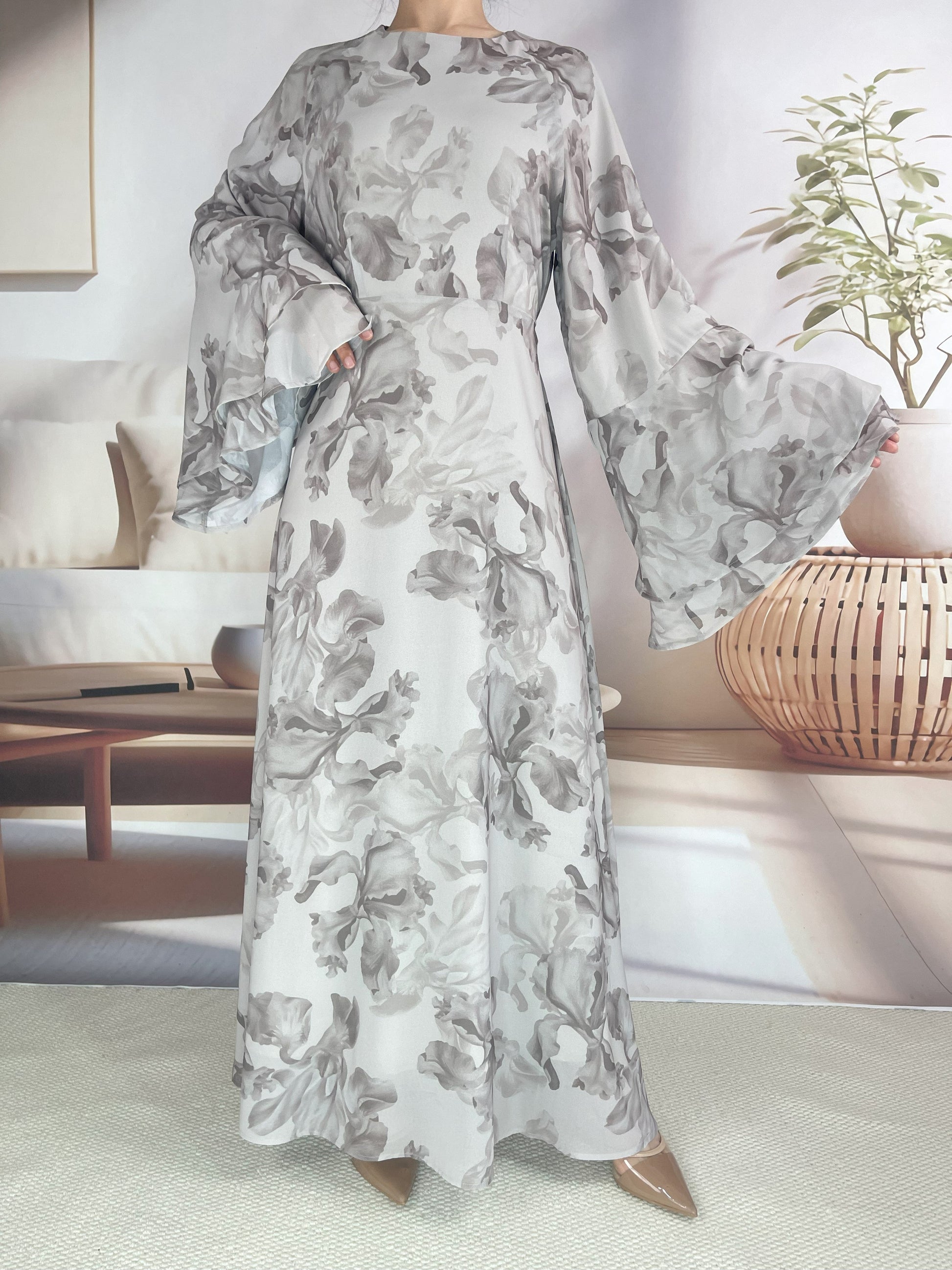 Wholesale Ramadan Kebaya Chiffon Print Dress Headscarf Set MSL8266 - OEM ODM Modest Wear Factory