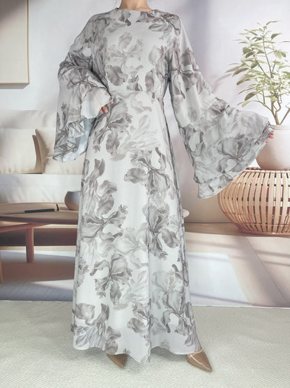 Wholesale Ramadan Kebaya Chiffon Print Dress Headscarf Set MSL8266 - OEM ODM Modest Wear Factory