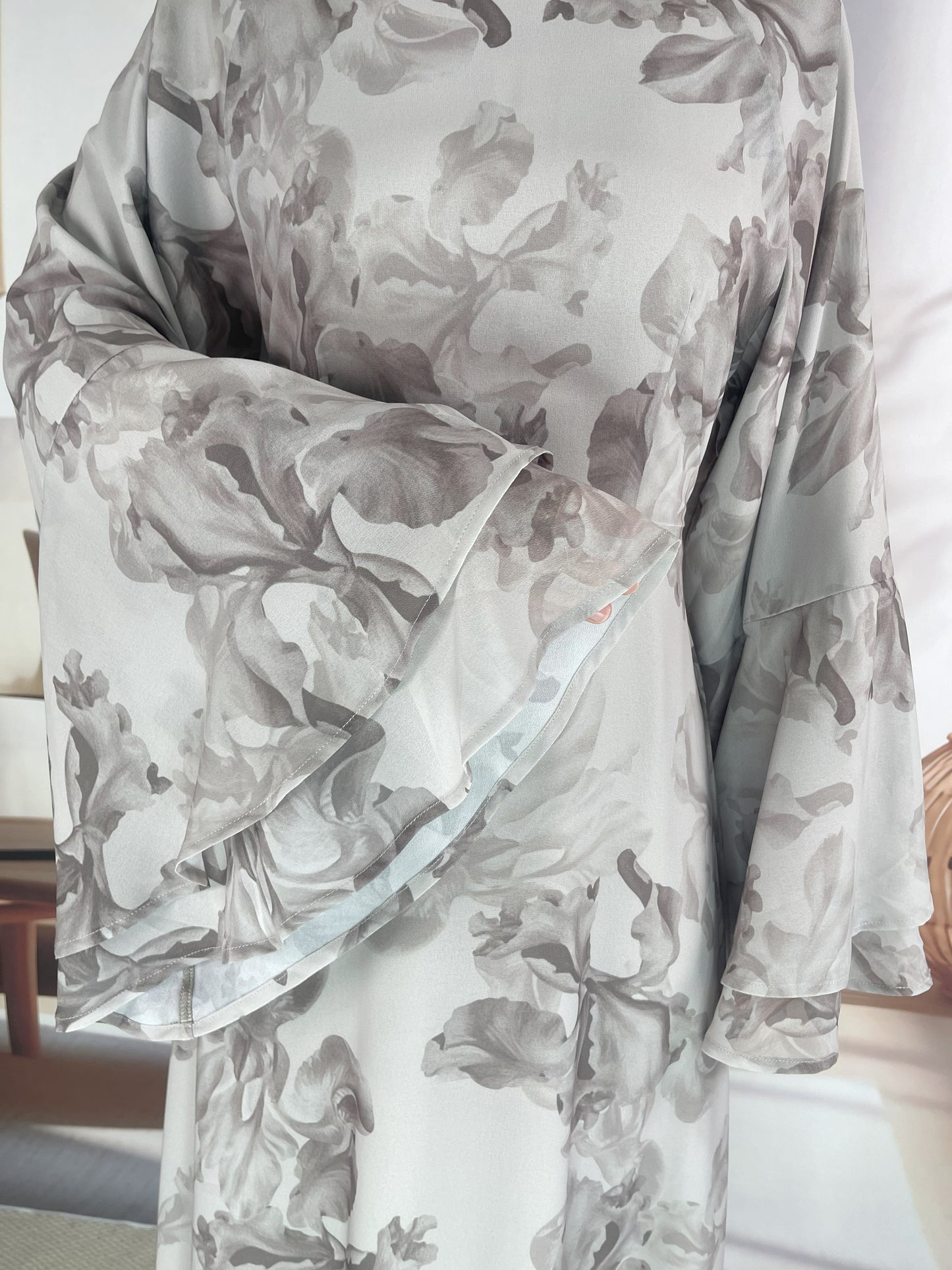 Pringbud Ramadan kebaya Muslim women's chiffon print flared sleeve dress MSL8266