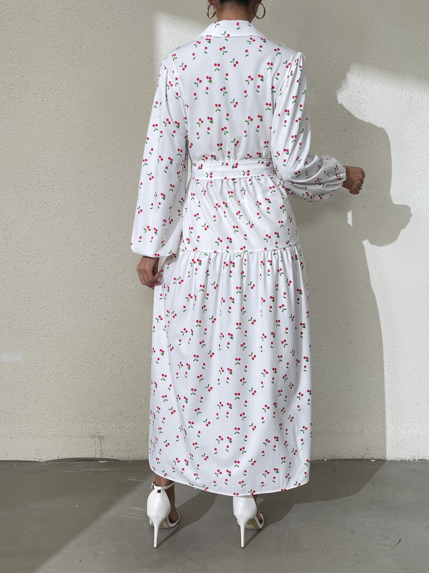 Ramadan Abaya Floral Print Button Front Dress, Casual Lantern Sleeve Dress For Spring & Fall, Women's Clothing Kebaya Kaftan MSL152