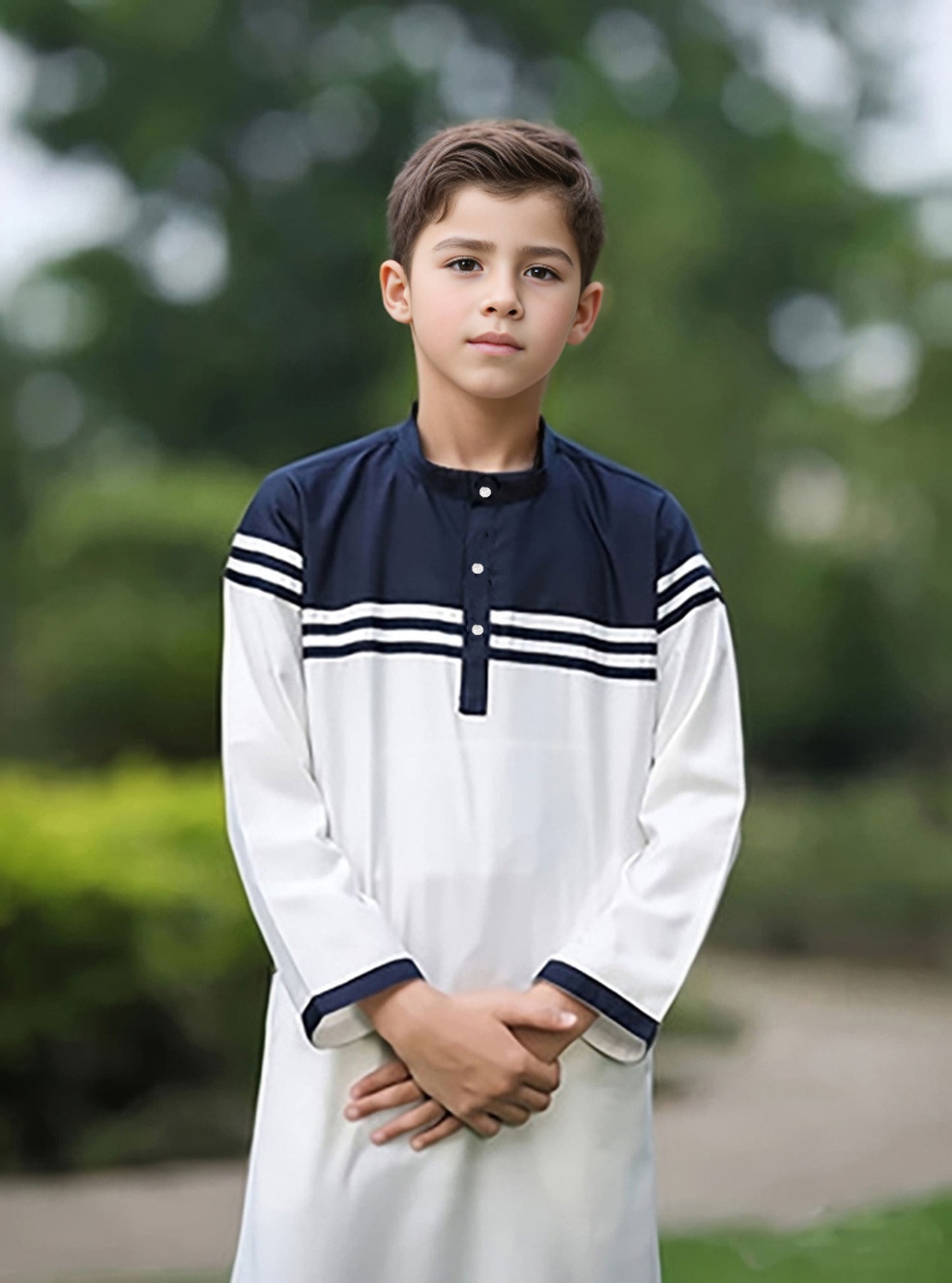 Ramadan Middle East Muslim Islam Kids Abaya Arab Dubai Türkiye Boys' Thobe Solid Color Contrast Button Stripe Junior Boys' Robe MSL140