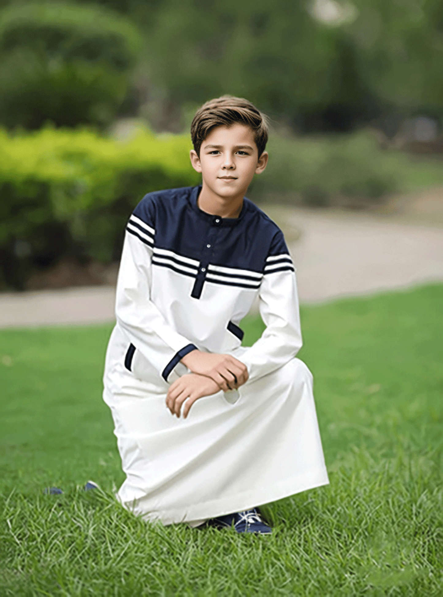 Ramadan Middle East Muslim Islam Kids Abaya Arab Dubai Türkiye Boys' Thobe Solid Color Contrast Button Stripe Junior Boys' Robe MSL140