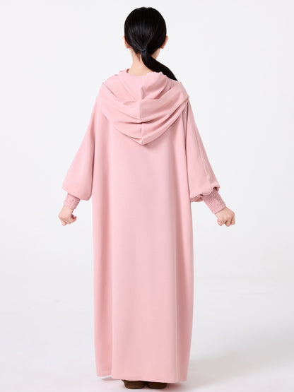 Middle East Muslim Abaya Girl's Hoodie Dress With Solid Color Hooded Cuff Design MSL1508