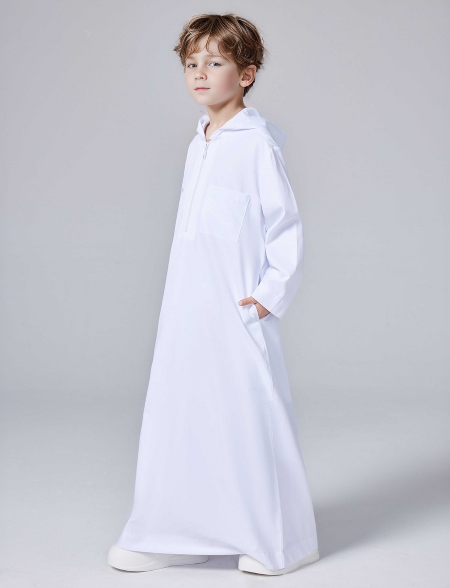 Ramadan Boys Middle East Islam Long Sleeve Arab Dubai Robe, Muslim Casual Ethnic Style Boys Long Sleeve Thobe Abaya Clothing MSL220