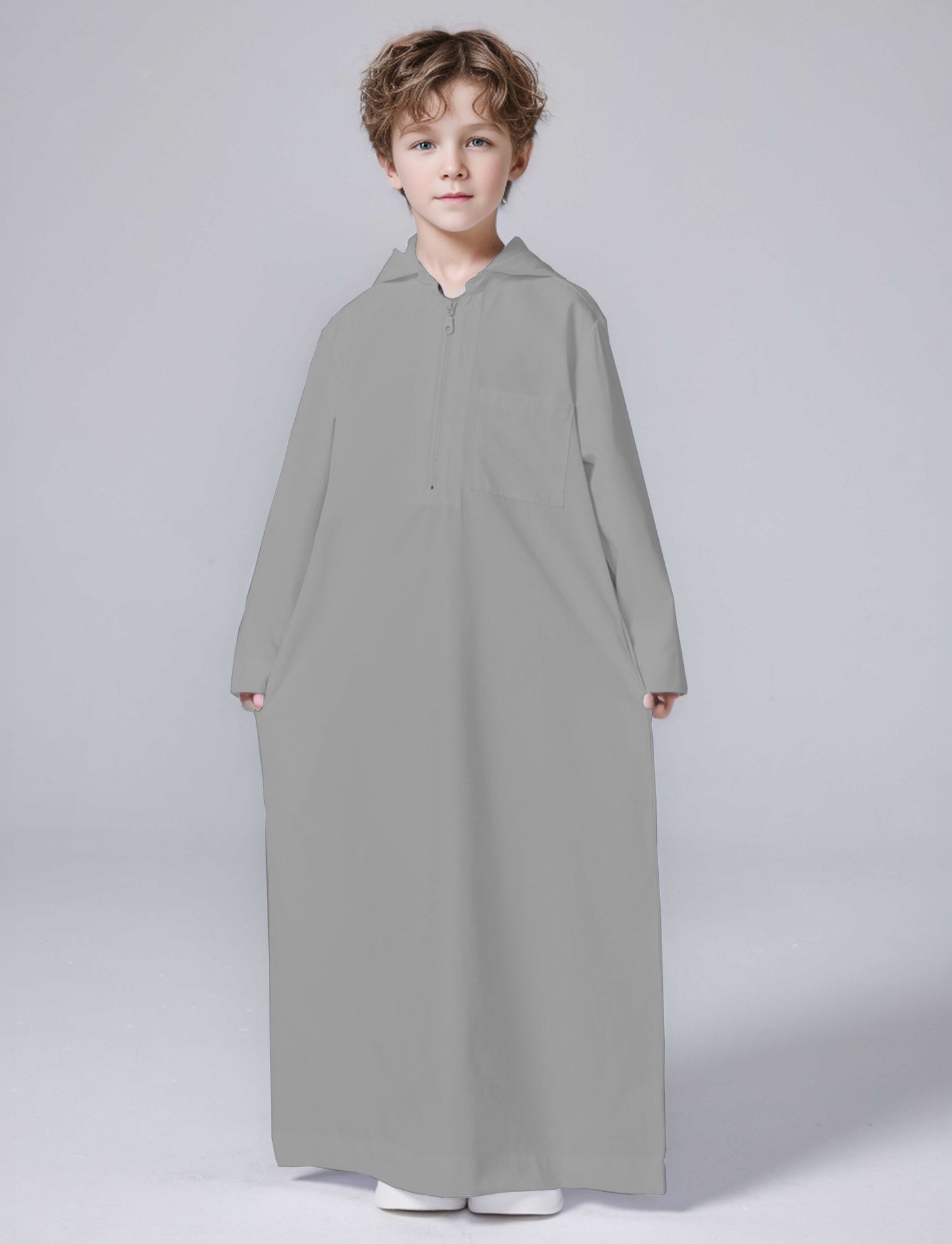 Ramadan Boys Middle East Islam Long Sleeve Arab Dubai Robe, Muslim Casual Ethnic Style Boys Long Sleeve Thobe Abaya Clothing MSL220