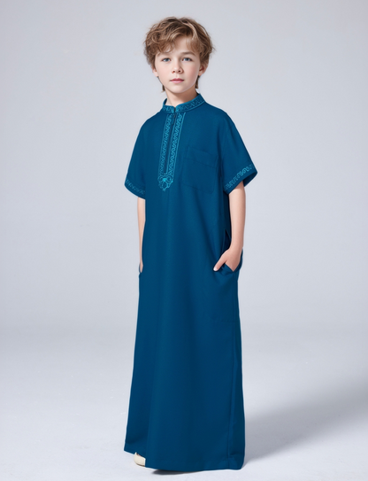 Islam Boy Thobe Ramadan Muslim Middle East Arab Dubai Malaysian Kids Loose Embroidery Clothing MSL207