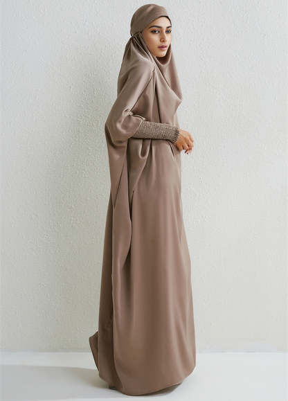 Ramadan Abaya Shirred Sleeve Abaya Dress, Maxi Length Dress For Spring & Fall, Islam Women's Clothing MSL8