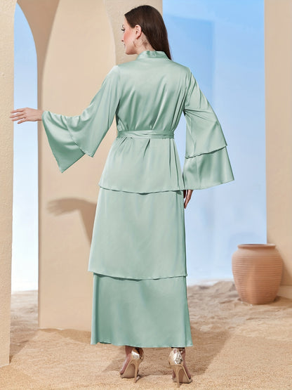 Middle East Dubai Classic Maxi dress three-layer satin Cardigan Dress (no headscarf) MSL48