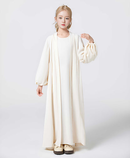 2-piece Girls Middle East Muslim Dubai Robe Lantern Sleeve Cardigan Coat Solid color sleeveless dress (skirt + coat, no hijab) MSL211