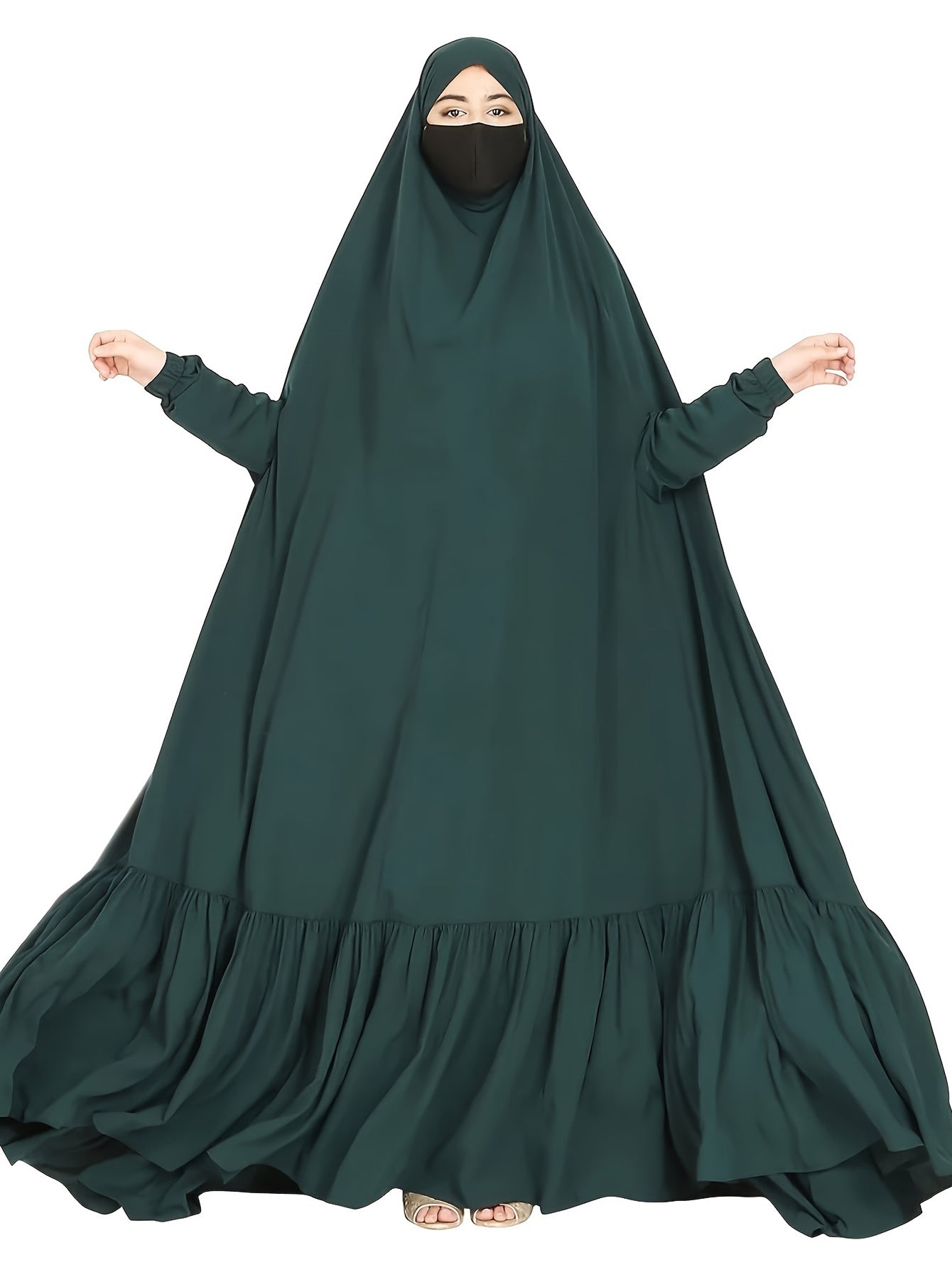 Ramadan Abaya Middle Eastern Muslim Solid Color Long Robe Kaftan, Chador Headscarf Maxi Length Dress, Islam Kebaya For Women Dubai Khimar MSL164