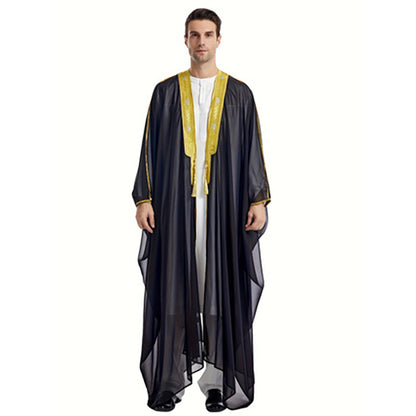 Ramadan Thobe Men's Embroidered Contrast Color Long-sleeved Cape Robe, Men's Abaya Burqa MSL162