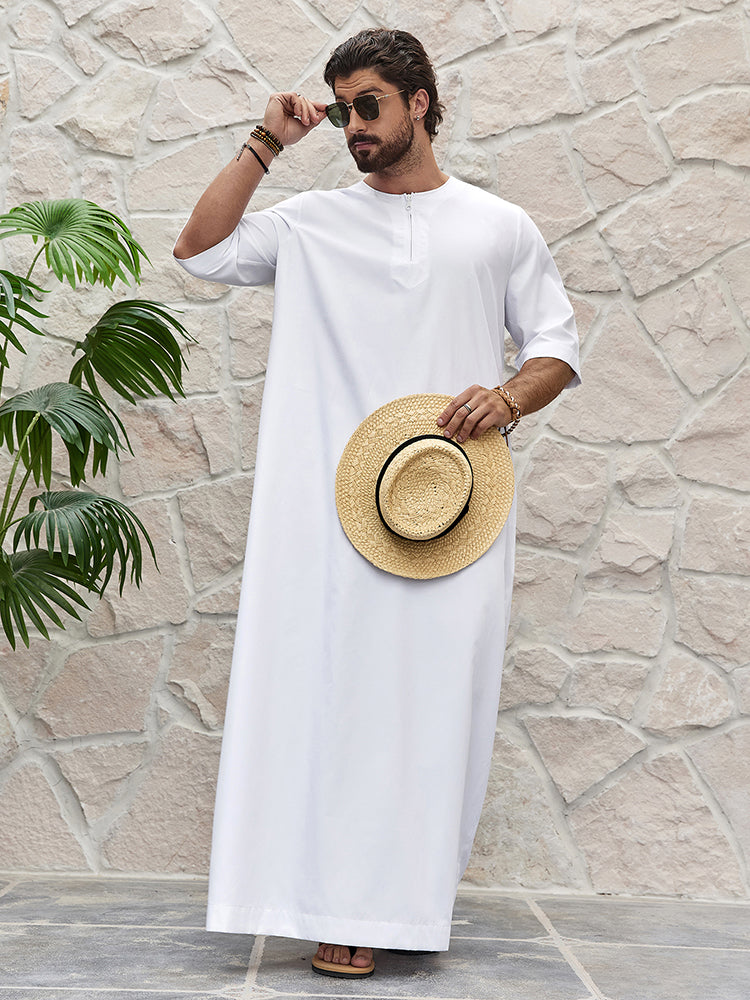 Islam Ramadan Color Blocked Men's Traditional Thobe, Muslim Men Clothing Long Gown MSL199